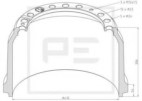 PE AUTOMOTIVE 01652500A Гальмівний барабан