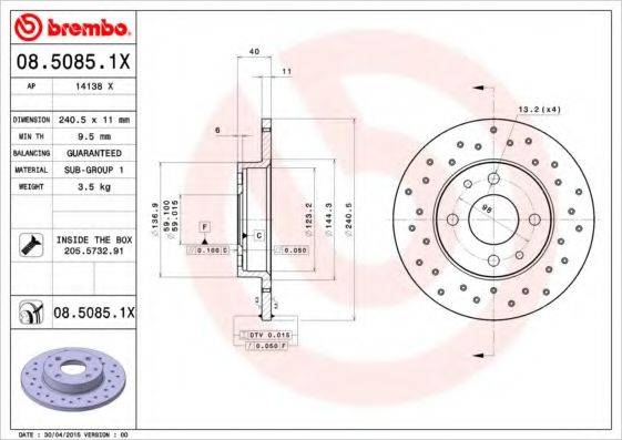 BREMBO 0850851X гальмівний диск