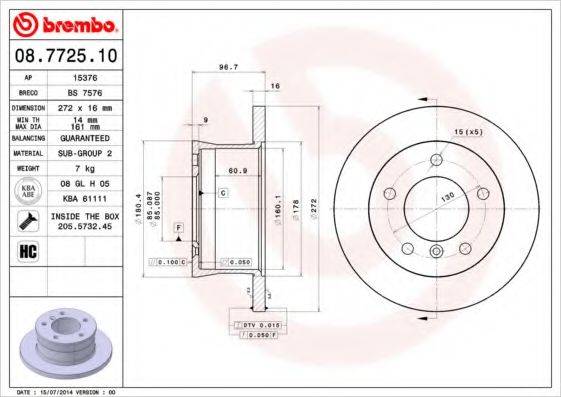 BREMBO 08772510 гальмівний диск