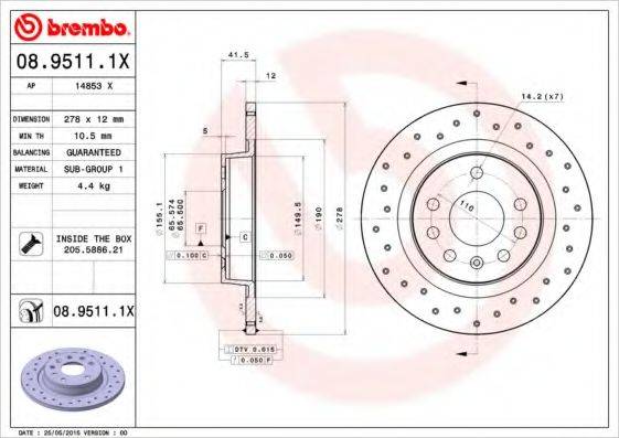 BREMBO 0895111X гальмівний диск