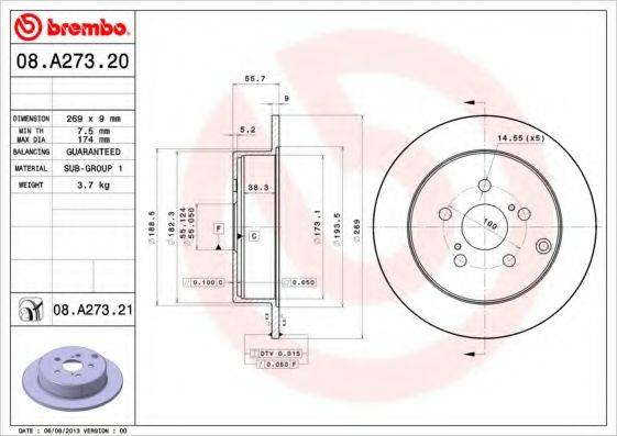 BREMBO 08A27321 гальмівний диск