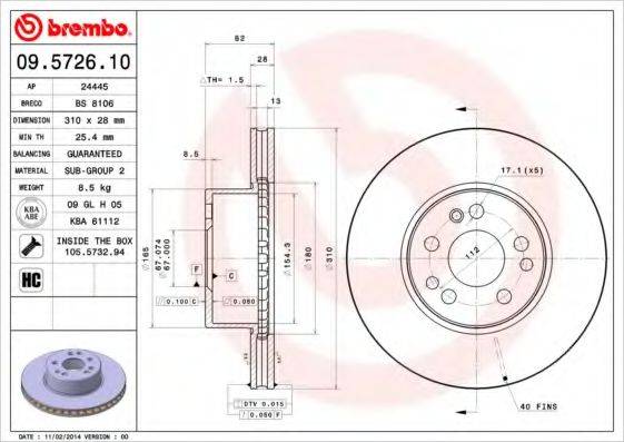 BREMBO 09572610 гальмівний диск