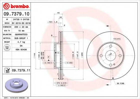 BREMBO 09737911 гальмівний диск