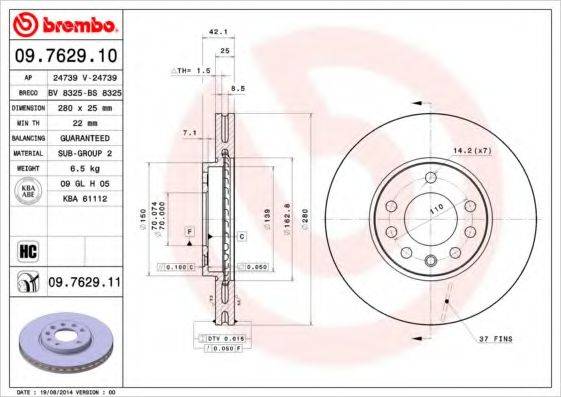 BREMBO 09762910 гальмівний диск