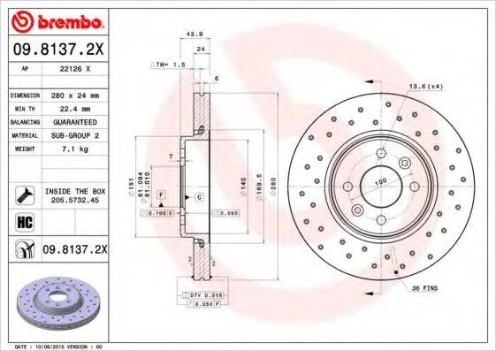 BREMBO 0981372X гальмівний диск