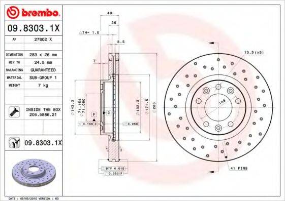 BREMBO 0983031X гальмівний диск