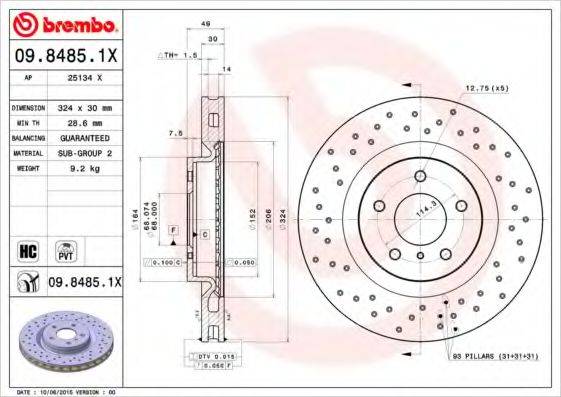 BREMBO 0984851X гальмівний диск