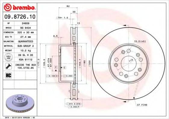 BREMBO 09872610 гальмівний диск