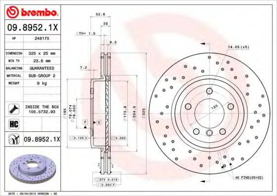 BREMBO 0989521X гальмівний диск