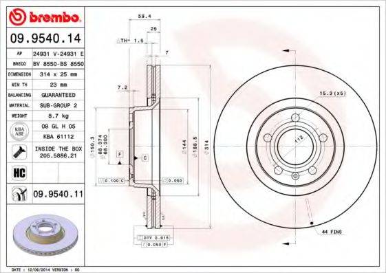 BREMBO 09954011 гальмівний диск