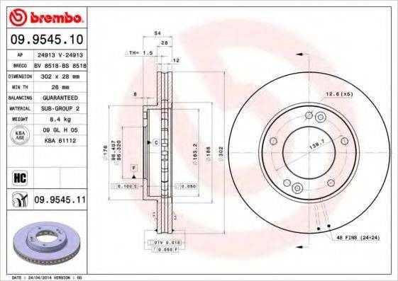 BREMBO 09954511 гальмівний диск