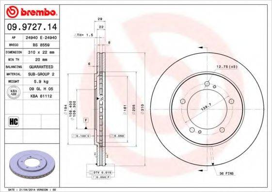 BREMBO 09972714 гальмівний диск