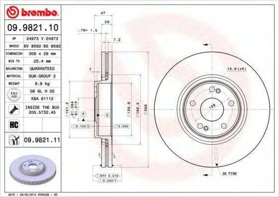 BREMBO 09982111 гальмівний диск