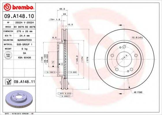 BREMBO 09A14810 гальмівний диск