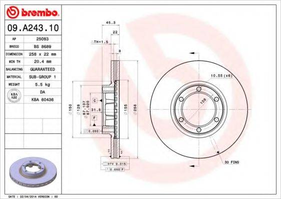 BREMBO 09A24310 гальмівний диск