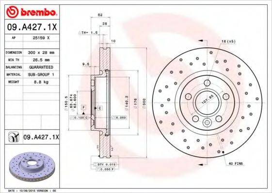 BREMBO 09A4271X гальмівний диск