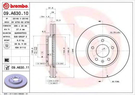 BREMBO 09A63010 гальмівний диск