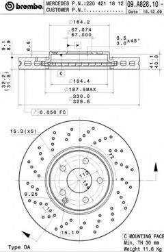 BREMBO 09A82811 гальмівний диск