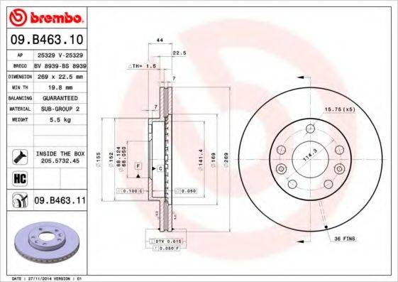 BREMBO 09B46310 гальмівний диск