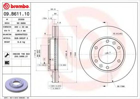 BREMBO 09B61110 гальмівний диск