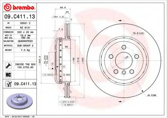 BREMBO 09C41113 гальмівний диск